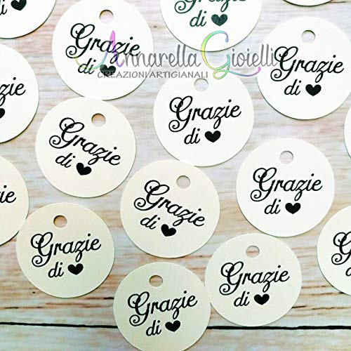 50 pezzi, Cartellini Stampati per bomboniera, 3 centimetri, GRAZIE, rotondo,... - Ilgrandebazar