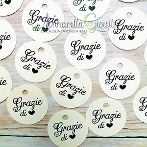 50 pezzi, Cartellini Stampati per bomboniera, 3 centimetri, GRAZIE, rotondo,... - Ilgrandebazar