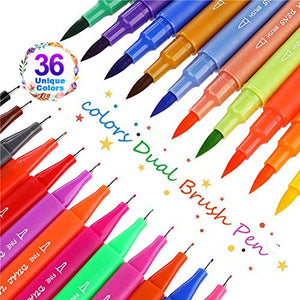 Pennarelli Doppia Punta 36 Colori, Brush Pen Doppio con Fine 36 Colori