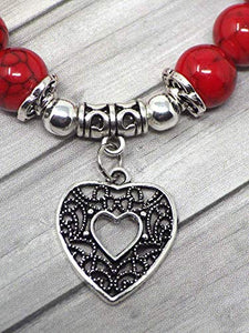 Bracciale da donna in perle di turchese rosso con pendente argento... - Ilgrandebazar