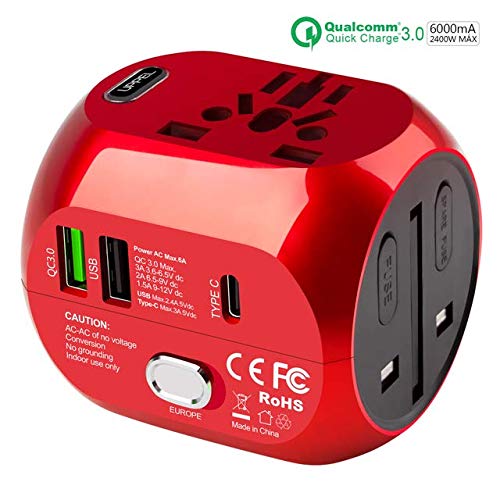 Milool Adattatore Universale da Viaggio con QC3.0 Quick Charge 2 Porte Rosso - Ilgrandebazar