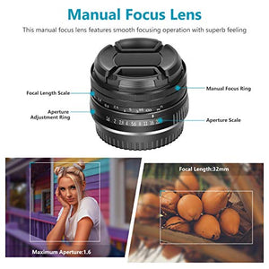 Neewer 32mm F/1,6 Obiettivo Fisso Prime Focus Manuale Apertura Grande...