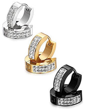 Carica l&#39;immagine nel visualizzatore di Gallery, Eleganti orecchini a cerchio, fatti a mano con strass, da d&#39;oro+argento+nero - Ilgrandebazar