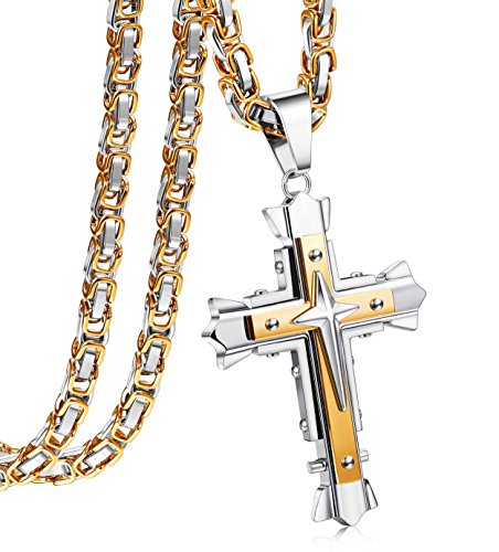 sailimue Gioielli Collana in Acciaio Inossidabile Uomo Croce Gold-tone