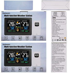 Kalawen Stazione Meteo Automatica Digitale Wireless Meteorologica con Schermo LCD Display Sveglia Tempo Data Temperatura umidità Previsioni di Tempo con Sensore Esterno Wireless