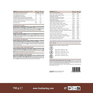 foodspring Proteine Whey in Polvere Cioccolato - Con 22g di Proteine per la Massa Muscolare, Ottima Solubilità, senza zuccheri aggiunti, Ricco di BCAA ed EAA - 750g