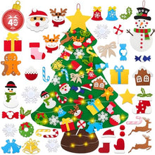 Carica l'immagine nel visualizzatore di Gallery, AOUVT Albero di Natale in Feltro per Bambini, Decorazione per Albero di Natale in Feltro Fai da te, Albero di Natale in Feltro con 40 Addobbi Rimovibili e 30 luci LED, Regali di Natale per Bambini