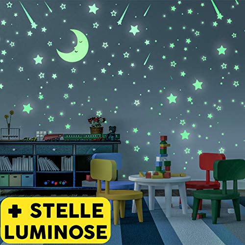 Stelle Adesive Fluorescenti e Grande Luna | Nuovo Set di 328 Pezzi Stickers...