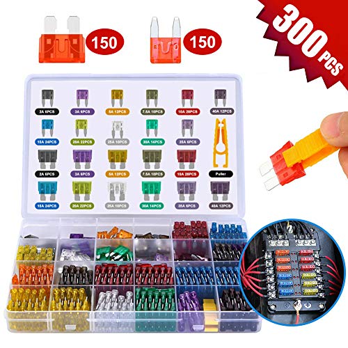 Fusibili auto 300, set assortimento di fusibili mini lama (2A 3A 5A 7.5A 10A...