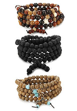 Carica l&#39;immagine nel visualizzatore di Gallery, BESTEEL 3 Pezzi Elastici Buddha Bracciali Collane Stile A, Pietra Lavica Nera - Ilgrandebazar