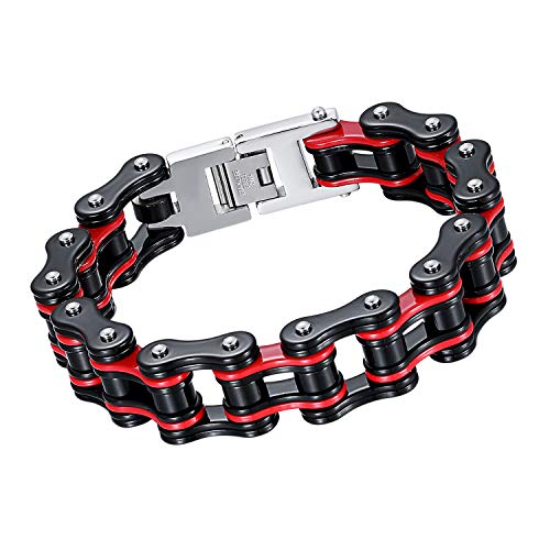 Cupimatch Uomo Braccialetto Catena Bici Acciaio Inossidabile Nero Rosso - Ilgrandebazar