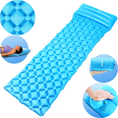 INTEY Materasso Autogonfiabile Campeggio con Cuscino, 190 * 58 cm, Blu Chiaro