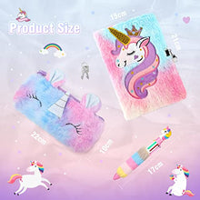 Carica l&#39;immagine nel visualizzatore di Gallery, Cooyou Diario Segreto Bambina con Lucchetto, Set di Taccuino in Peluche Unicorno Include Un A5 Unicorno Diario Segreto per Bambina, Regalo per Bambina di 5 6 7 8 9 10 11 12 Anni, Colorato