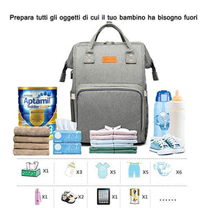Zaino Mamma Multifunzione Neonato Fasciatoio Bambino Impermeabile Light Gray - Ilgrandebazar