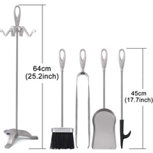 Carica l&#39;immagine nel visualizzatore di Gallery, Set di Strumenti per Caminetti 5 Pezzi in Argento Porta Attrezzi, Silver - Ilgrandebazar