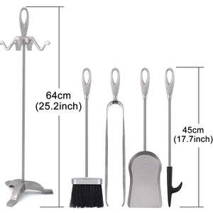Set di Strumenti per Caminetti 5 Pezzi in Argento Porta Attrezzi, Silver - Ilgrandebazar