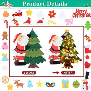 Albero di Natale in Feltro per Bambini, 100 CM Feltro Albero Natale DIY Albero Natale Feltro Con 34 Ornamenti e 3m Luci a LED, Regali Di Natale Per Bambini Decorazioni Natalizie Da Parete Per Porte