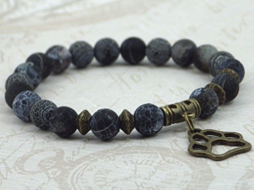 Bracciale in agata smerigliato con ciondolo a forma di zampa lupo - Ilgrandebazar