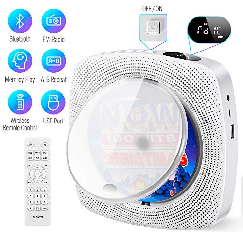 Lettore CD portatile con altoparlanti HiFi Bluetooth integrati, Boombox white