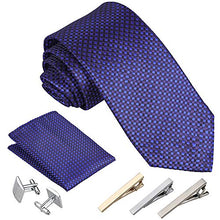 Carica l&#39;immagine nel visualizzatore di Gallery, Rovtop Cravatta Uomo, 4 Stili, con 1 Fazzoletto, 2 Piccoli Quadrati Blu - Ilgrandebazar