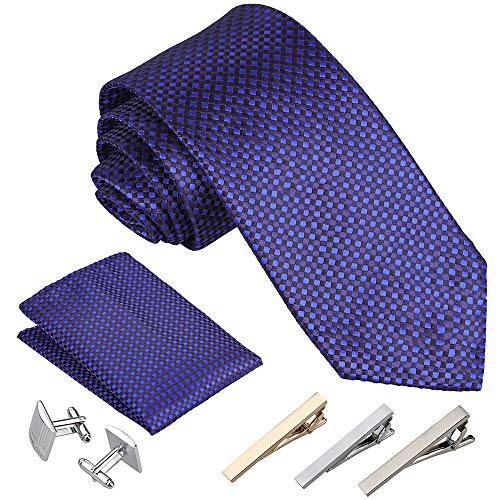 Rovtop Cravatta Uomo, 4 Stili, con 1 Fazzoletto, 2 Piccoli Quadrati Blu - Ilgrandebazar