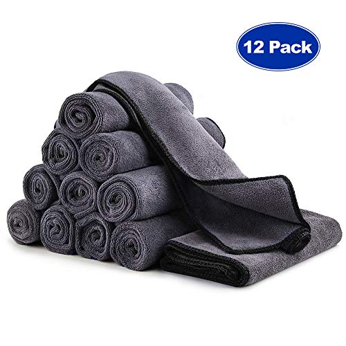 Tsumbay 12 Pezzi 400gsm Panno in Microfibra, Panni per Pulizia Nero Lato