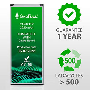 GadFull Batteria compatibile con Samsung Galaxy Note 4 | Corrisponde al EB-BN910BBE originale| Compatibile con SM-N910F|SM-N910U|SM-N910C|SM-N910H|SM-N910A