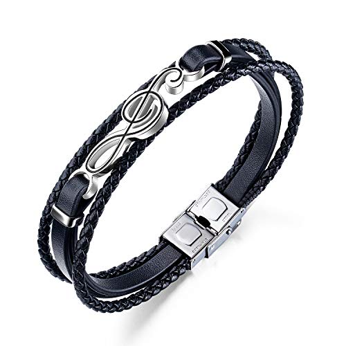 XHao Bracciale Uomo Braccialetto Pelle Nota Decorazione e Fibbia di...