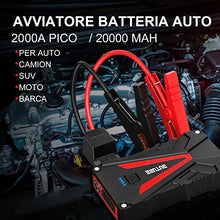 Carica l'immagine nel visualizzatore di Gallery, BuTure Booster Avviamento Auto 2000A 18600mAh, Avviatore Emergenza per Auto/Moto (Motori Fino a 7,0L Benzina/6,0L Diesel), Avviatore Batteria Auto con Torcia LED, Porta USB da per Smartphone