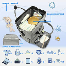 Carica l'immagine nel visualizzatore di Gallery, Zaino Mamma Multifunzione Vulcano Design Neonato Fasciatoio Grigio