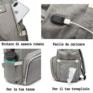 Zaino Mamma Multifunzione Neonato Fasciatoio Bambino Impermeabile Light Gray - Ilgrandebazar