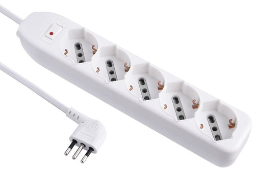 Electraline 62064 Multipresa 5 Posti polivalenti, Colore Bianco, Cavo Bianco - Ilgrandebazar