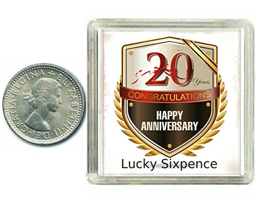 Oaktree Gifts - Portafortuna 6 pence in argento per 20° anniversario di nero - Ilgrandebazar