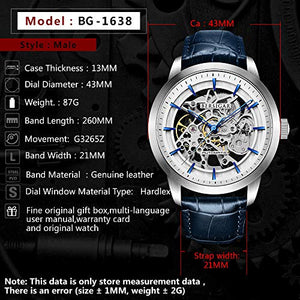 BERSIGAR Orologio da Uomo Automatico Con Meccanismo Di Scheletro Blu - Ilgrandebazar