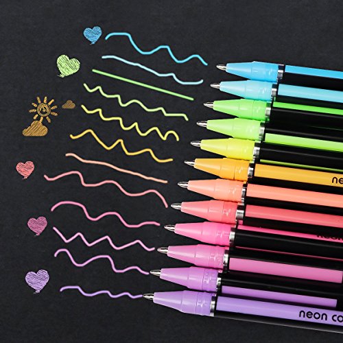 Set di 48 penne gel colorate - glitter, metallico, neon glitterato