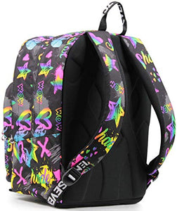Seven Zaino Scuola Extra Fit, Nero Fantasia, Iridescent, Zaino Doppio Scomparto Super Capiente Con Maxi Tasca Frontale Con Organizer Per Piccoli Accessori, Scuola & Tempo libero, Bambine e Ragazze