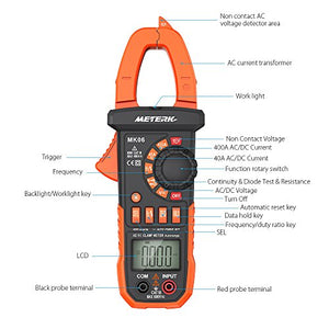 Pinza amperometrica Meterk 4000 senza contatto Multimetro Gamma automatica...