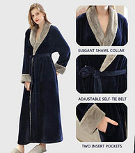 Carica l&#39;immagine nel visualizzatore di Gallery, Vestaglia Lunga Donna in Pile con Cintura, Accappatoio da L, Marina