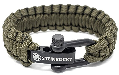 Steinbock7, braccialetto paracord regolabile con chiusura 23 cm, Army-Green