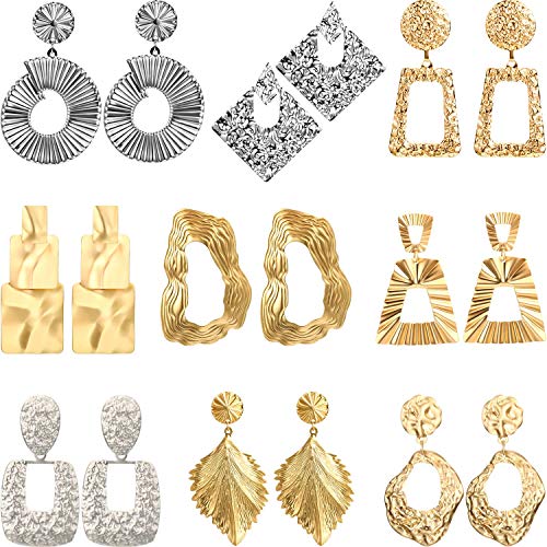 9 Paia Metallico Geometrico Orecchini a Bottone Sollevato Design... - Ilgrandebazar