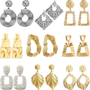 9 Paia Metallico Geometrico Orecchini a Bottone Sollevato Design... - Ilgrandebazar