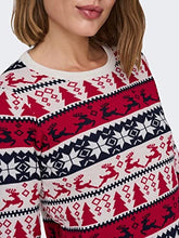 Carica l'immagine nel visualizzatore di Gallery, ONLY Women's ONLXMAS Comfy Deer L/S KNT Dress, Cloud Dancer/Pattern:W.Night Sky/Chilli Pepper, S (3er Pack)