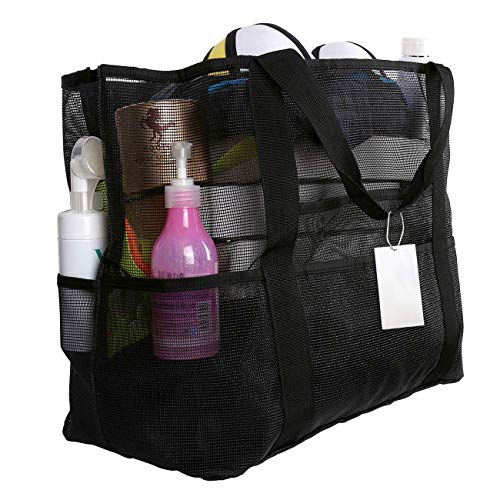 EXTSUD Extra Grande Borsa a Rete da Spiaggia con Cerniera 70x37x18cm Nero