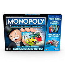 Carica l&#39;immagine nel visualizzatore di Gallery, Hasbro Monopoly Super Electronic Banking, Gioco in Scatola, Variante con Carte di Credito e Spazi Aerei, Include Lettore Elettronico Hasbro Gaming, per Famiglie e Bambini da 8 Anni in su