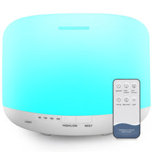 Carica l&#39;immagine nel visualizzatore di Gallery, 500ml Diffusore di Oli Essenziali, Senza BPA Umidificatore ad Ultrasuoni con Telecomando e 7 Diverse Luci Mutevoli -Spegnimento Automatico Senza Acqua