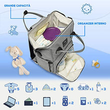 Carica l&#39;immagine nel visualizzatore di Gallery, Zaino Mamma Multifunzione Vulcano Design Neonato Fasciatoio Grigio - Ilgrandebazar