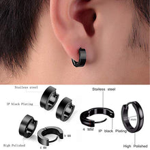 Carica l&#39;immagine nel visualizzatore di Gallery, Orecchini da Uomo Donna in Acciaio Inossidabile a Cerchio Nero Huggie Negro-6