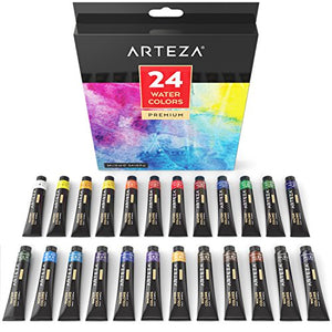 Arteza Acquerelli in Tubetto Professionali, Set da 24 Tubetti Metallo (24... - Ilgrandebazar