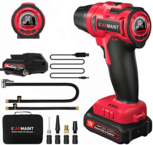 ICARMAINT Compressore Aria Portatile Auto Pompa Bicicletta Elettrica 2600mAh...