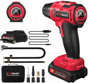 ICARMAINT Compressore Aria Portatile Auto Pompa Bicicletta Elettrica 2600mAh...